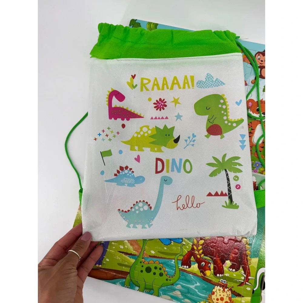 Kids 60 Piece Jigsaw Puzzle Set 4 Pack Dinosaurs Safari Farm Animals with Bag